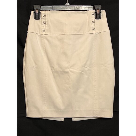 Express Womens White Fitted Pencil Skirt Size 0 With Back Zipper & Front Slit - Picture 1 of 9